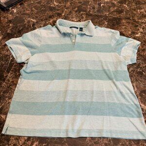 Perry Ellis Mens XL Striped Polo Shirt Aqua White Cotton Casual Summer Golf 3177